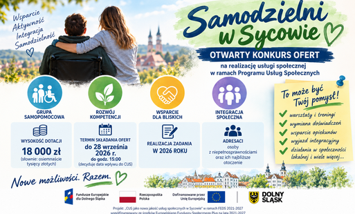 Zdjęcie do Otwarty konkurs na realizacje zadania na rzecz działalności na rzecz os&oacute;b niepełnosprawnych, pn. &bdquo;Samodzielni w Sycowie